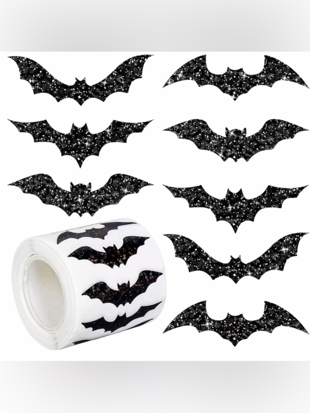Stickers 1-3/16” Bats (8 Designs) 500ct Labels Halloween Gothic Holographic